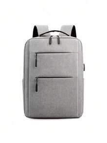 極簡淺灰色商務後背包，多隔層大容量防水耐磨通勤包，男士商務出差辦公學生休閒旅行雙用途書包 - 查看 4