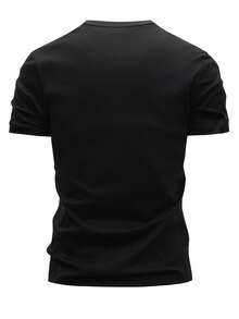 T-shirt för män i 100% bomull, slim fit, korta ärmar, tryck med blixtar och bokstäver, rund hals, perfekt för sommaren, avslappnad streetwear, gym, vardagskläder och mer. - Svart - Visa 2