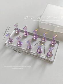 3D Resin Acrylic Rectangular Right-Angle Ripple Base Nail Art Display Stand With Aurora White, Purple, Pink, Champagne, Alloy Gold And White K Finger Holder Practice Tray Set, Korean-Japanese Style Floral Laser DIY For Home, Outdoor, Women, Mom, Sister, Wife, Girlfriend, Wedding, Nail Salon, Beauty Parlor, Valentine's Day - Multicolor - View 15