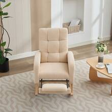 Teddy Fabric Rocking Chair With Adjustable Footrest, High Backrest Comfy Rocking Lounge Armchair With Side Storage Pockets & Solid Wood Legs, Relax Rocker Chair For Living Room Bedroom Nursery(Beige,Teddy) - Apricot - View 4