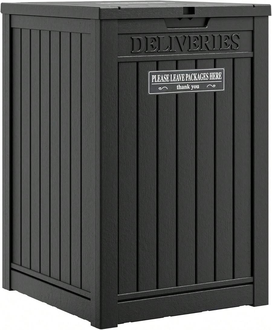 Package Delivery Box Outside, Storage Box With Lockable Secure, Outdoor Resin Package Drop Container Waterproof Backyard, Garden, Patio & Lawn, Black - Black - View 1