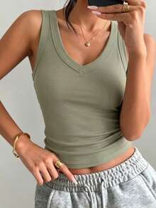 Women's 3pcs V-Neck Tank Tops Summer Style Sleeveless Backless Ribbed High Neck Basic Fashion Clothing - Multicolor - View 2