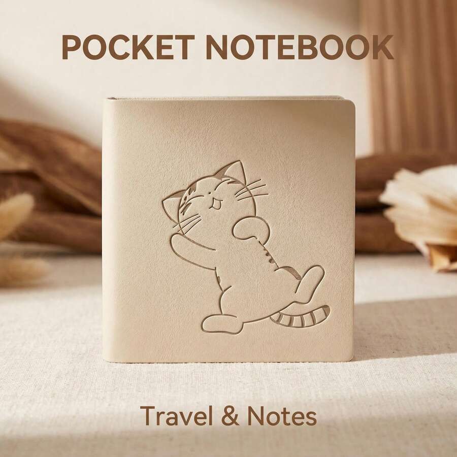 可愛卡通軟 PU 皮革正方形空白口袋筆記本,180° 平攤迷你旅行日記便條本 10.4x10.4cm,適合學生筆記、日常記錄、學校用品 - 方形 - 查看 1