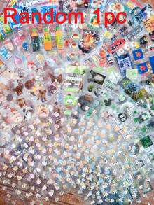 10pcs Mixed Cute Cartoon Ins Stickers, Clover Vintage Holographic Highly Attractive Student DIY Planner Decoration Material - Multicolor - View 9