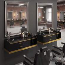 Advwin 39.4" Wall Mount Salon Stations For Hair Stylist, Professional Floating Barber Desk With Gold Accent, 2 Drawers & 3 Tool Holders, Modern Styling Station With Storage For Barbershop, Beauty & Spa - Black + Gold - View 10