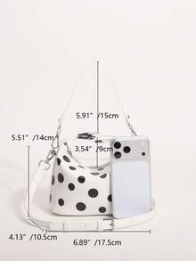 1pc High-End Black & White Contrast Polka Dot Fashion Dumpling Bag, Large Capacity Women's Handbag, Elegant Shoulder Crossbody Bag - White - View 3