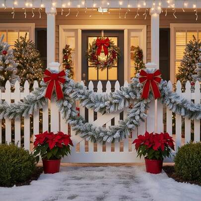 Snowy Christmas Wreath, Artificial Snow Scene Christmas Wreath, Winter Frost Holiday Pine Wreath, Suitable For Christmas Tree, Stairs, Fireplace Decoration, Classic Plastic Pine Needle Wreath, Christmas Decor