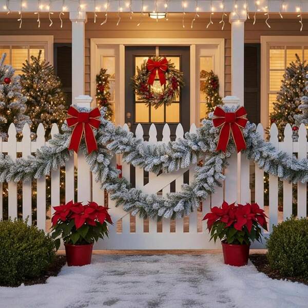 Corona natalizia innevata, corona natalizia con scena di neve artificiale, corona di pino invernale con brina, adatta per albero di Natale, scale, decorazione del camino, classica corona di aghi di pino in plastica, decorazione natalizia