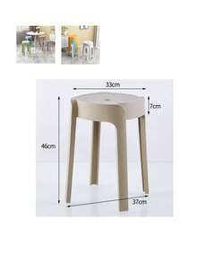 1 Nordic-Style Plastic Round Stool, Stackable For Home Use, Thickened Non-Slip Four-Legged Dining Chair. - Beige - View 7