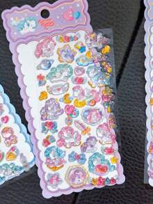 Cherry Blossom 3D Embossed Unicorn Stickers, Cute Crystal Gem Stickers, DIY Phone Decoration Stickers For Kids Girls - Multicolor - View 12