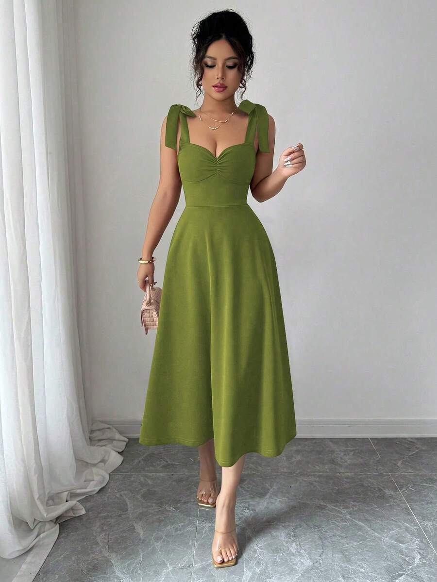 Women Midi Dresses - 軍綠色 - 查看 1