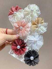 6pcs Multicolor Girls Fresh Texture Mesh Lace Hair Clips Printed Hair Accessories Pearl Embellished Hair Clips For Daily Or Party Wear - Multicolor - View 6