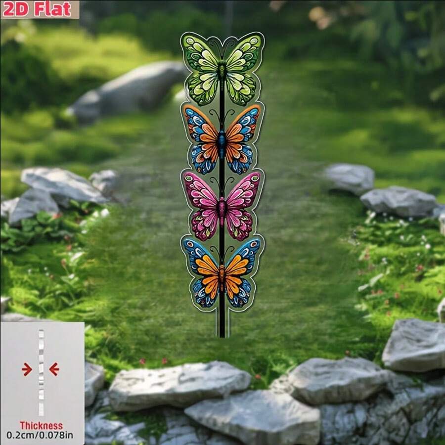 1pc Acrylic Butterfly Garden Stake | Rustic Style, Multi-Color Decorative, Suitable For Garden, Yard, Balcony And Other Outdoor Decor - B - View 1