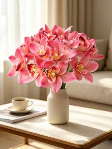 Set de 6 piezas Nuevos Diseños de Ramos de Flores de Orquídea Artificial de 6 Tallos, Decoración de Escritorio de Alta Gama para el Hogar/Oficina Flores Artificiales - multicolor - Ver 7