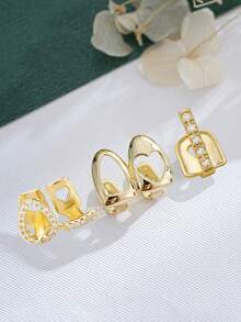 3pcs Zirconia Inlaid Hollow Water Drop Vertical Bar Smooth Hip Hop Side Tooth Decor Set, Suitable For Daily Wear And Halloween Gift - Three-piece Set - View 2
