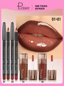 Pudaier 4-Piece Lip Liner & Lip Gloss Set - Silky Precise Lip Liner & Moisturizing Lip Gloss, Create Stunning Glow - Multi-Color Versatile Lip Makeup, Suitable For Daily Looks, Parties And Vacations - 4PCS - View 3