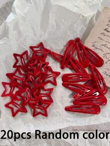 4/10/20/40 piezas de pinzas para el cabello con estrella roja y gota de agua, pinzas de metal brillante con estética Y2K, lindas pinzas para flequillo rojo, accesorios para el cabello de niñas para uso diario en la escuela - Rojo - Ver 6