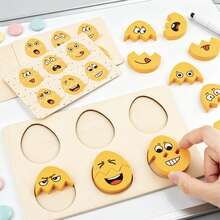 1 Set Puzzle Telur Ekspresi Kayu untuk Anak-Anak, Permainan Meja Kartu Pencocokan Ekspresi Telur Pengenalan Emosi, Mainan Edukasi Pendidikan Dini untuk Melatih Konsentrasi Pengenalan Ekspresi Bayi - MultiWarna - View 3