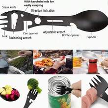 1/2 buah/1 set Sendok Alat Multifungsi 10-in-1 dari Baja Tahan Karat - Menggabungkan Pembuka Botol, Pisau Bergerigi, Kunci Pas, dan Indikator Arah dalam Satu Alat, Desain Ringkas Cocok untuk Berkemah, Mendaki, Piknik, dan Backpacking - Lapisan Hitam, Perlengkapan Mendaki | Alat Multifungsi - MultiWarna - View 2