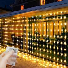 Luces de cortina LED alimentadas por batería AA, 8 modos de iluminación, luces de hadas, adecuadas para habitación, jardín, patio, escenario, decoración de fondo de pared, iluminación de atmósfera romántica para bodas, Día de San Valentín, Halloween, Navidad, luces decorativas colgantes - Lámpara de cortina con caja de pilas AA - Ver 25