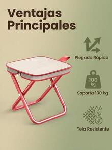 Silla y Taburete Plegable Portátil para Exteriores, Taburete de Pesca Tamaño Grande Rojo con Armazón de Acero Reforzado, ligero y fácil de transportar,Ideal para Camping, Viajes, Vacaciones y Ocio, Diseño Compacto Plegable Ligero con Tela Oxford Resistente - Rojo - Ver 3