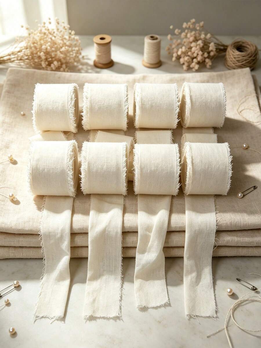 1/3/4/6 Rolls Handmade Chiffon Ribbon Tassel, 1.5 Inch X 16.4 Feet, Frayed Edge, Suitable For Wedding Invitations, Bridal Bouquets, Gift Wrapping, Crafts, Holiday Decorations, Valentine's Day Party Supplies