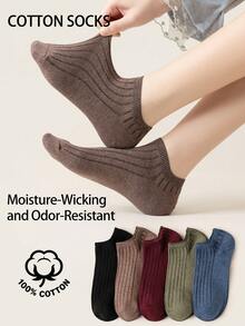 5 Pasang Kaos Kaki Wanita Katun Murni Tanpa Jahitan, Kaos Kaki Pendek Bergaris Warna Polos, Menyerap Keringat, Bernapas, Tahan Bau, Lembut, Kasual, Kaos Kaki Sepergelangan Kaki untuk Sehari-hari - MultiWarna - View 11