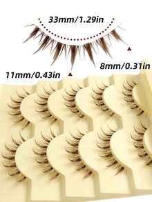 5 Pairs Spiky Manga Lashes Natural Look False Eyelashes, Wispy Soft Lashes, Lightweight Faux Mink Strip Lashes, Reusable Eyelashes For Daily Makeup Suitable For Beginners - 棕色 - 查看 4