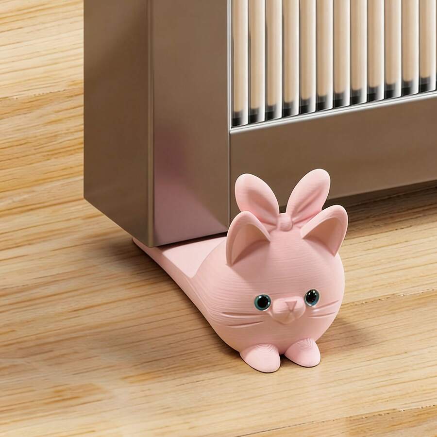 Door Stopper, 3D Printed, Pink Cat Design, Rabbit Ear 3D Structure, Non-Slip And Wear-Resistant Material, Prevents Door Collision, Avoids Finger Pinching, Stable Placement For Home And Office Spaces - C - View 1