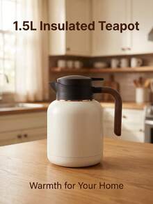 1.5L Insulated Thermal Coffee Carafe, Large Capacity Stainless Steel Tea Pot With Wooden Handle For Home Office Daily Use - Multicolor - View 10