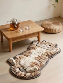 1pc Cream Cat Lying On Back Floor Mat, Washable Area Rug For Living Room, Non-Slip Bathroom Decor Mat, Cartoon Animal Cushion For Home Decor, Indoor Room Decoration Rug - Reclining Cream Cat - View 15