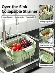 1/2/4pcs Foldable Hanging Sink Strainer Basket, Expandable Kitchen Colander With Lid, Space-Saving Food Strainer, 2-In-1 Multifunctional Folding Faucet Storage & Draining Rack, Suitable For Fruits, Vegetables And Kitchen Utensils - One Size - View 7