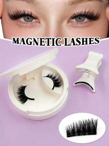 Sibeuna A Pair Magnetic False Eyelashes,Half Eyelash,Short Magnetic Eyelashes,Natural Cat Eye Makeup Effect Reusable,Suitable For Beginners Easy To Use Salon-Quality Long-Lasting False Eyelash Extensions,Magnetic Lashes - Black - View 2