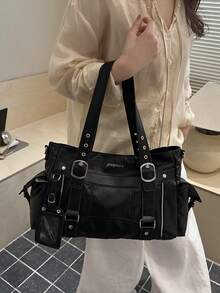 New Fashion Handbag/Shoulder Bag, Suitable For Parties, Gatherings, Outings, Vacations, Shopping And Daily Use, Can Store Coins, Phones, Also Suitable As Work Bag For White-Collar Workers, College Students And Office Workers, Elegant Women's Bag - Black - View 3