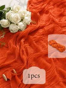 Orange Cheesecloth Table Runner, Boho Rustic Crinkle Gauze Table Decor, Soft Sheer Fabric With Flowing Drape, Elegant Centerpiece For Wedding Party Bridal Shower Birthday Dinner Holiday Table Outdoor Picnic Chair Decor Home Dining - A - View 16