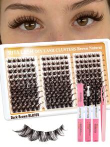 RITALASH 630PCS Brown Lash Clusters Kit Natural Wispy Lashes Cluster Dark Brown Eyelash Clusters Kit Large Pack Set For DIY Waterproof & Long - Lasting (WM01-BLR105-Viva) - Brown - View 10