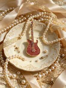 1pc Guitar Shaped Lapel Brooch, Unique Personalized Decoration, Cool Retro Street Style Badge, Suitable For Women Of All Ages, Daily Jacket And Bag Accessory - Guitar Model a - View 5