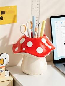 Cute Mushroom Shaped Pen Holder, Large Capacity Desktop Pen Holder And Makeup Brush Storage Box, Mushroom Storage Box, Mushroom Organizer, Student Office Desktop Stationery Storage Rack, Creative Cute Makeup Brush Storage Small Item - Multicolor - View 5