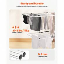 Tendedero Plegable 2 Niveles con Pinzas para Calcetines Tendedero de Ropa 1470 mm de Tendido 31 Barras de Secado Tubos de Hierro y Plástico PP Altura Ajustable para Exterior, Interior, Blanco - Tendedero de ropa de 2 niveles, 1470 mm - Ver 3