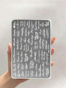 1件手寫信件圖案龐克美甲印花鋼板，鋼製美甲印花板 DIY 美甲沙龍設計禮品，美甲配件工具，穿戴式假指甲 - 彩色 - 查看 3