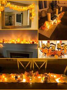 1pc Maple Leaf String Lights Autumn Leaf Garland, With Maple Leaf String Lights, Autumn Decoration, Decorative String Lights, Battery Operated, Suitable For Indoor And Outdoor Use, Christmas, Thanksgiving, Halloween Decoration, Autumn Fallen Leaf String Lights With Lights, LED Halloween String Lights, Thanksgiving Home Decoration, Autumn String Lights With Lights, Thanksgiving Harvest Festival Decoration String Lights, Suitable For Family Holiday Autumn Decoration, Indoor Gift - Double-headed Maple Leaf Lamp - View 8