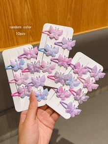 10 piezas de pinzas para el cabello con forma de mariposa de colores aleatorios, estilo dulce, accesorios para el cabello adecuados para uso diario - Multicolor - Ver 6