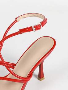 Fashion Furry Cross Strap Sexy Stiletto High Heel Party Shoes For Women - Red - View 8