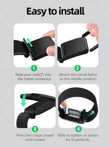 1pc Elastic Nylon Watch Band, Suitable For 5.0/4.0, Breathable Protective Sports Wristband, Compatible With 5.0 Watch Band (Black U-Shaped Adjustable Connector) - 彩色 - 查看 9