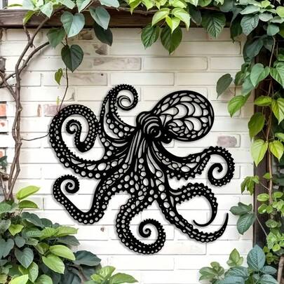 1pc Oversized Metal Octopus Wall Decor - Gothic Victorian Style, Laser Cut Tentacles, Black Nautical Bathroom/Living Room/Office Decoration - Heavy Duty Iron Structure, Easy To Hang And Install - Suitable For Modern Or Traditional Spaces - Ocean Themed Sculpture - Exquisite Tentacle Design - Sturdy Base - Reusable And Durable - Victorian Gothic Aesthetic - Hanging Decoration - Artwork