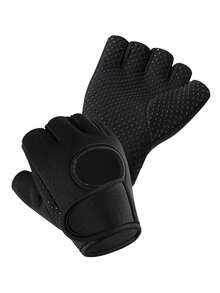 1 Pair Unisex Breathable Weightlifting Fitness Gloves, Built-In Wrist Support, Anti-Slip Silicone Palm, Suitable For Various Gym Training And Exercise - Black - View 7