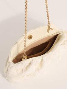 SCULPTEDSTYLE BAGS 1件米色柔軟蕾絲花卉貼花亮片拼接花紋壓褶雲朵手拿包 女款手提包 高端質感時尚手拿包 米色小亮片裝飾 女款鏈條斜背包 波希米亞風 適合海灘度假旅遊休閒使用 - 米色 - 查看 9