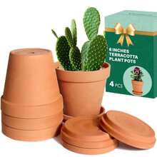 vensovo - Macetas de terracota y arcilla de 6 pulgadas para plantas con platillo, paquete de 4 macetas de terracotta mediana con orificio de drenaje, maceta para plantas de interior y exterior - Ver 1
