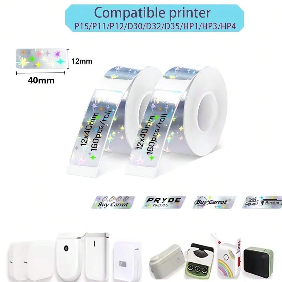 Stiker Printer Label P15 Seri Star Kertas Perekat Termal 12*40mm Stiker Label Kompatibel Dengan Printer Label D30 P15 P12 P11 Q2