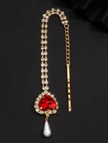 outingfit 1pc Vintage Bridal Forehead Chain, Pearl Hair Chain, Wedding Jewelry - Gold - View 2